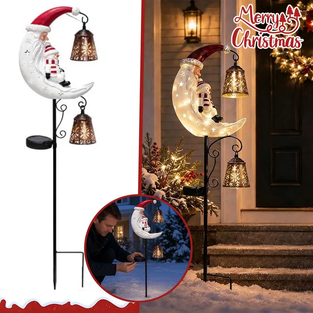 Solar-Powered Christmas LED Santa Snowman Lunar Stake Light Exterior Terrace Pathway Courtyard Landscape Waterproof Warm Decor