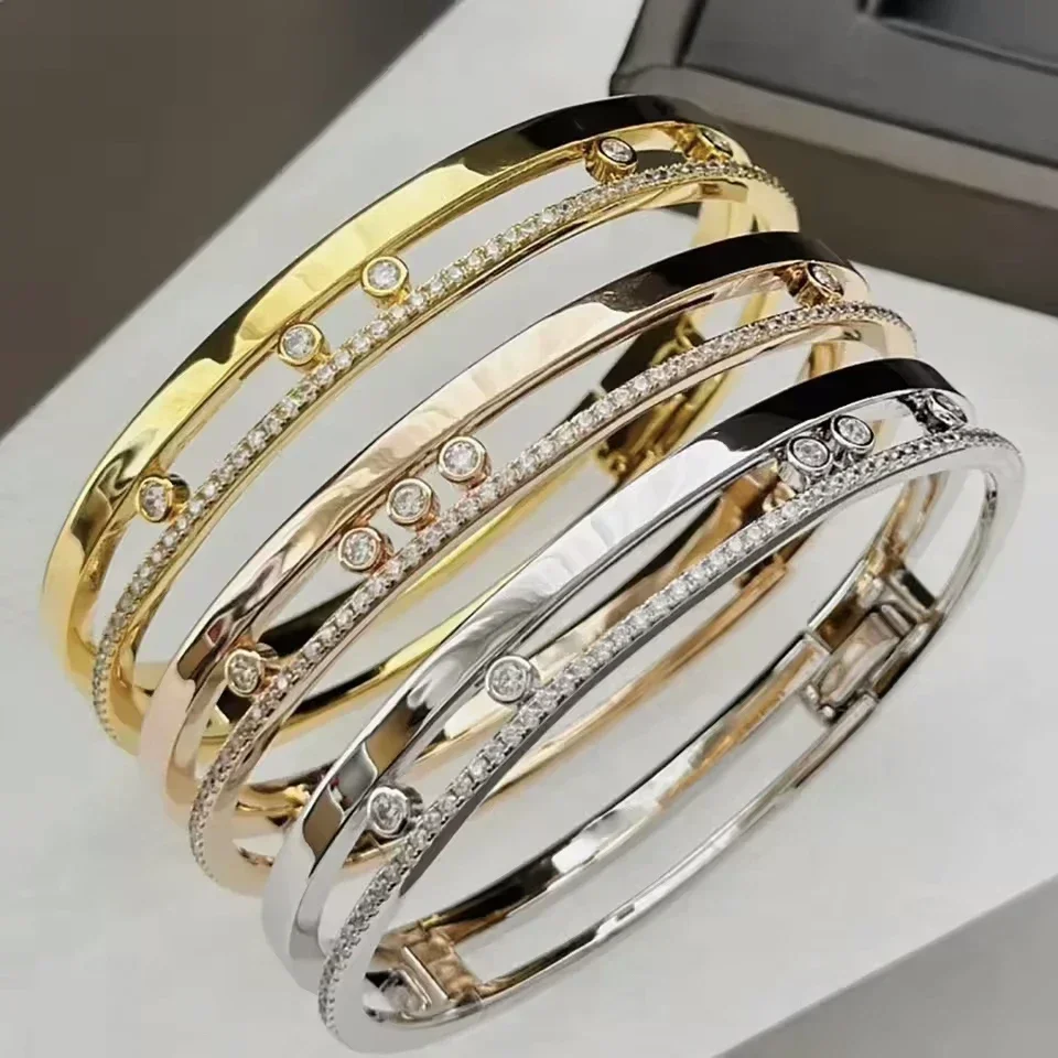 

New high-quality 925 silver moving three-stone bracelet for women is a classic jewelry gift suitable for daily festival presents