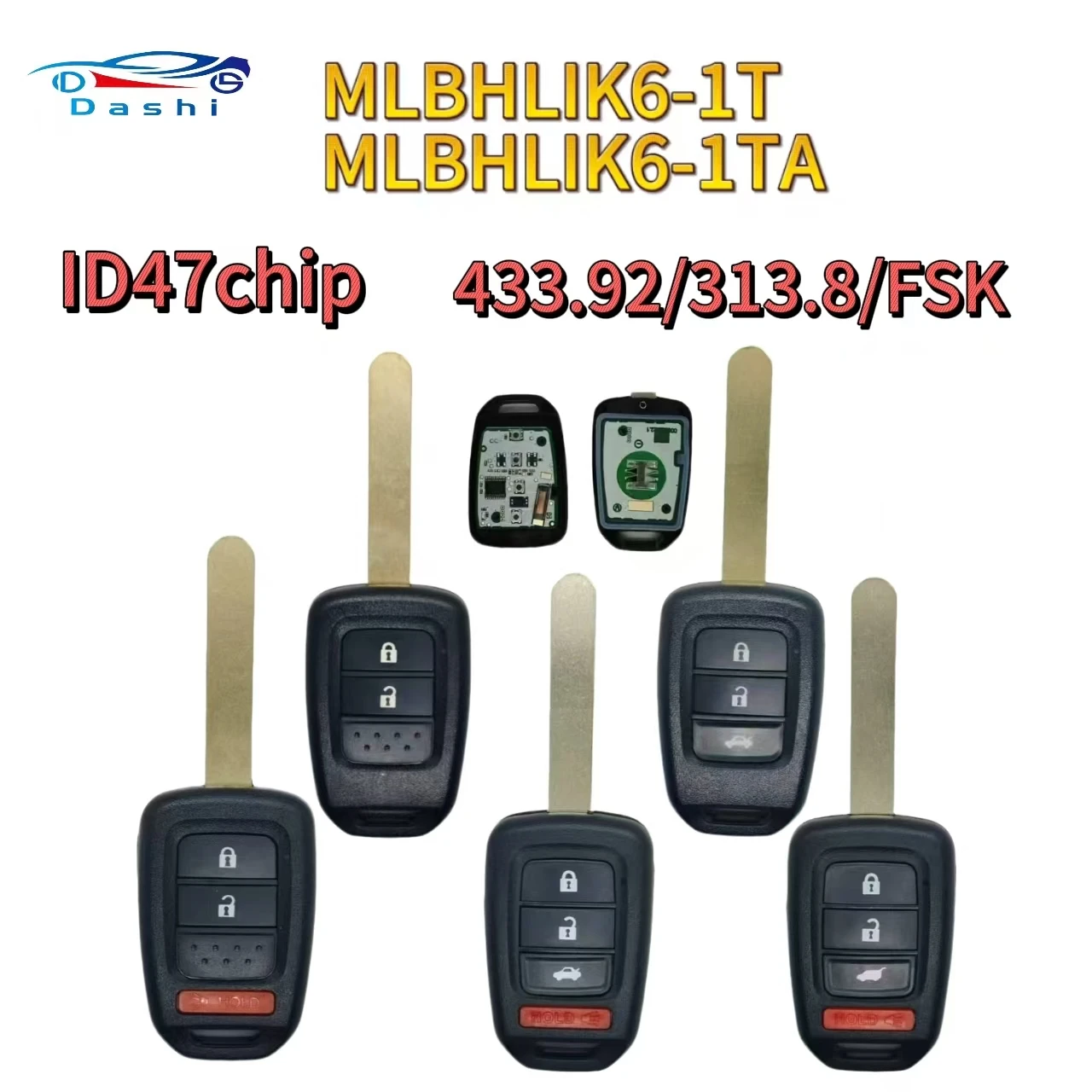 

Da Shi MLBHLIK6-1T/MLBHLIK6-1A 433.92/313.8mhz PCF7961 ID47Chip Car Key Fob for Honda 2013-2015 CRV 2013-2017 Accord Civic Fit