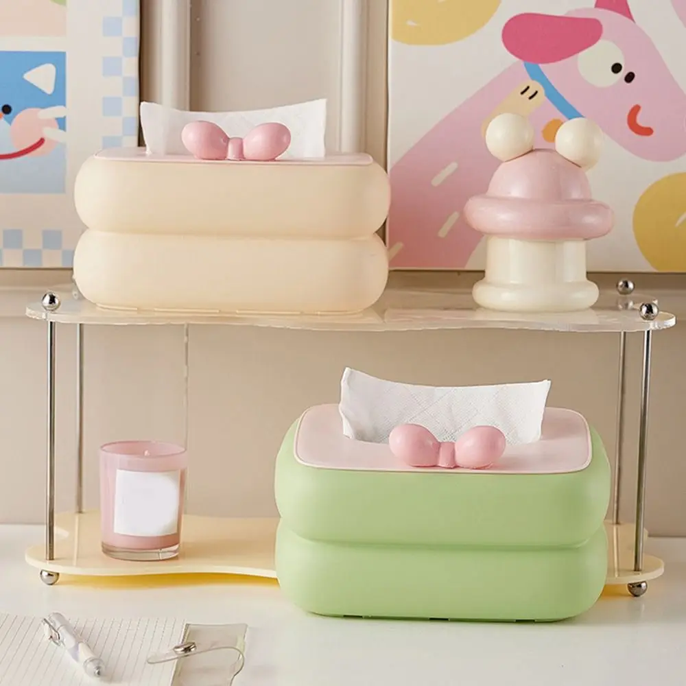 Cute Cream Style Dopamine Tissue Box Large Capacity Wall Mounted Napkin Storage Box with Spring Paper Extraction Box Desktop