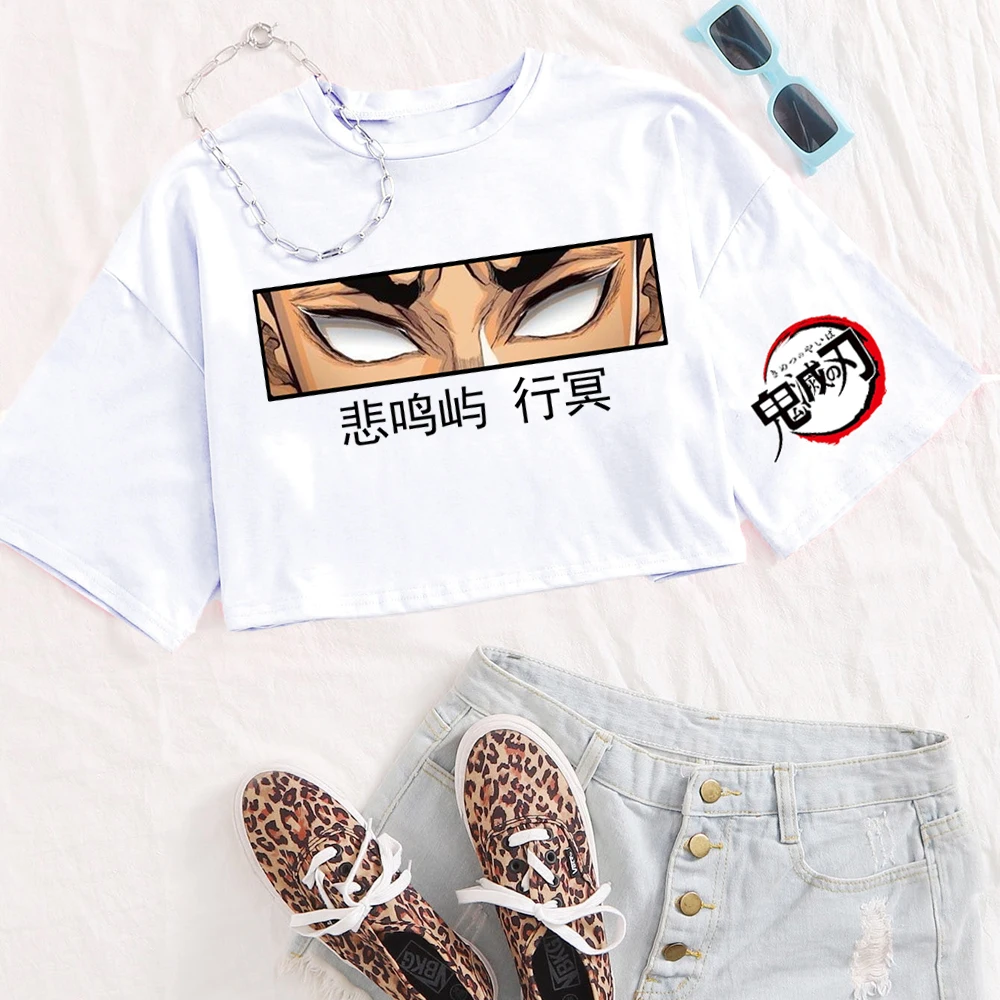 Demon-Slayer Gyomei Himejima Eyes Camicia da donna O-Collo maniche corte Crop Top T-shirt regalo