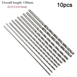 10Pcs HSS High Speed Steel Drill Bit 2-5mm Punch Holes Set Extra Long 150mm For Electric Drills Machines Aluminum Power Tools