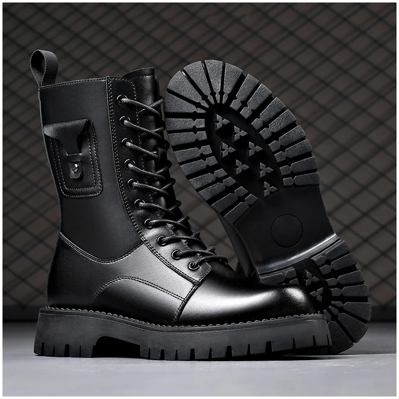 

mens fashion high motorcycle boots genuine leather shoes cowboy platform boot stage nightclub autumn winter long knigth botas