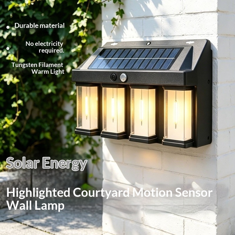 Solar Powered Wall Light Vintage Garden Villa Outdoor Motion Sensor Warm Light Pathway Landscape Lamp Waterproof No Wire Needed 