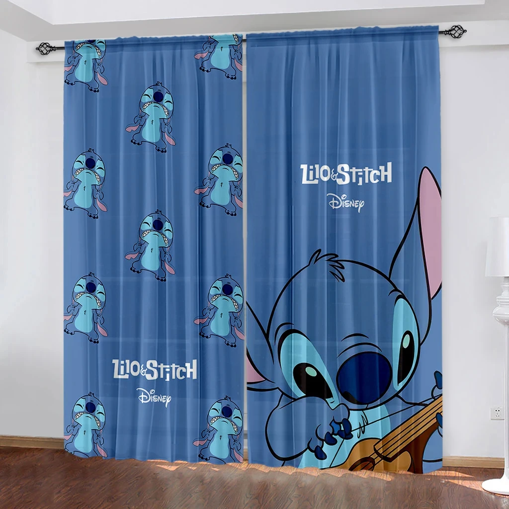 2pcs New Blue Stitch Cartoon Curtains Rod Pocket Anime Curtains for Kids Boy Girls Home Decoration Bedroom Kitchen Living Room