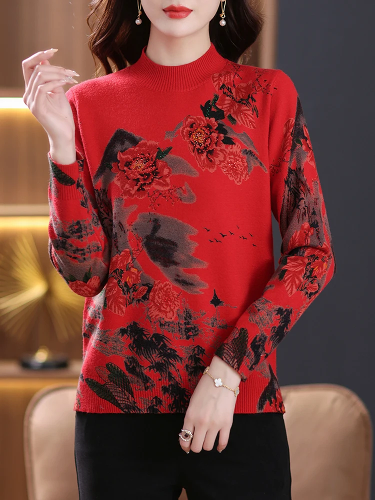 

Print Sweaters Autumn Winter Soft O Neck Knit Pullover Pulls Femme Korean Fashion Casual Jumper Long Sleeve Women Sweater