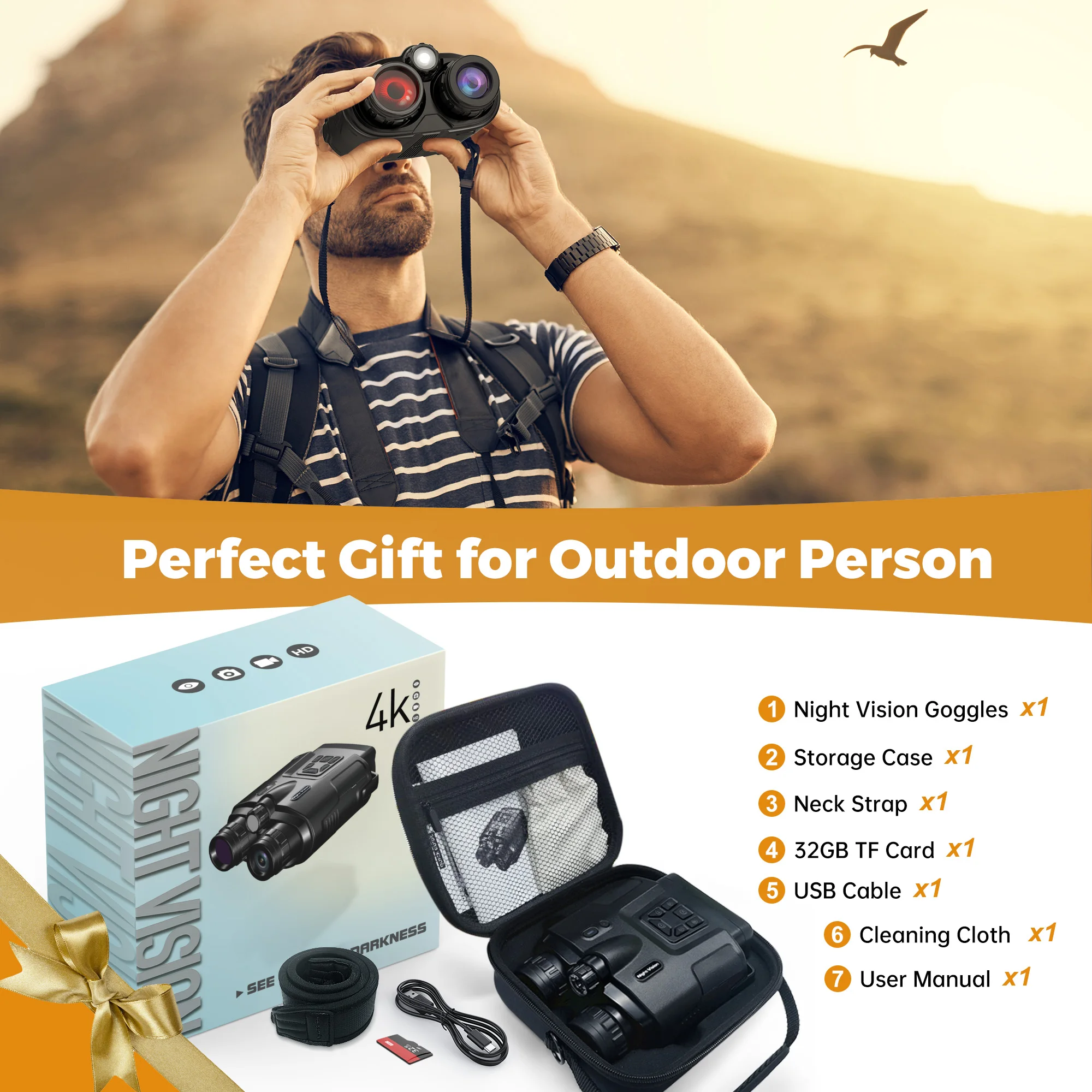 

3'' HD Night Vision Binoculars with 8X Digital Zoom,5000mAh Rechargeable 64GB to Save Photos and Videos for Outdoor Camping