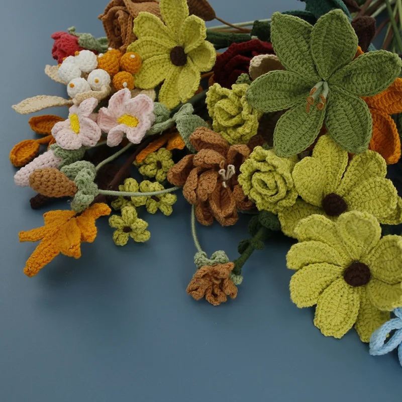 

High-grade hand-woven simulation flower bouquet weaver wool crochet finished products