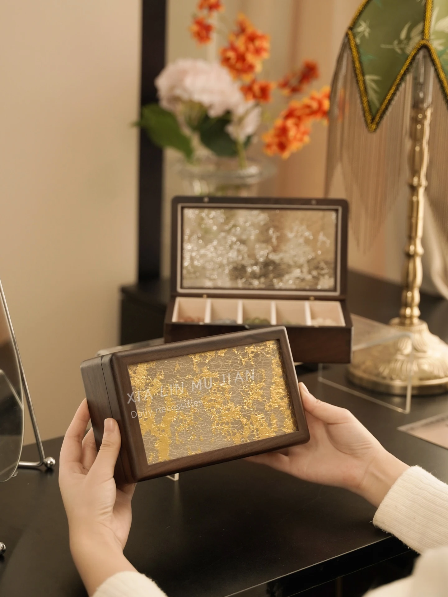 

Портативная деревянная шкатулка для украшений, маленькая антиокислительная коробка для хранения, винтажный органайзер ручной работы для молодоженов, настольный органайзер из дерева