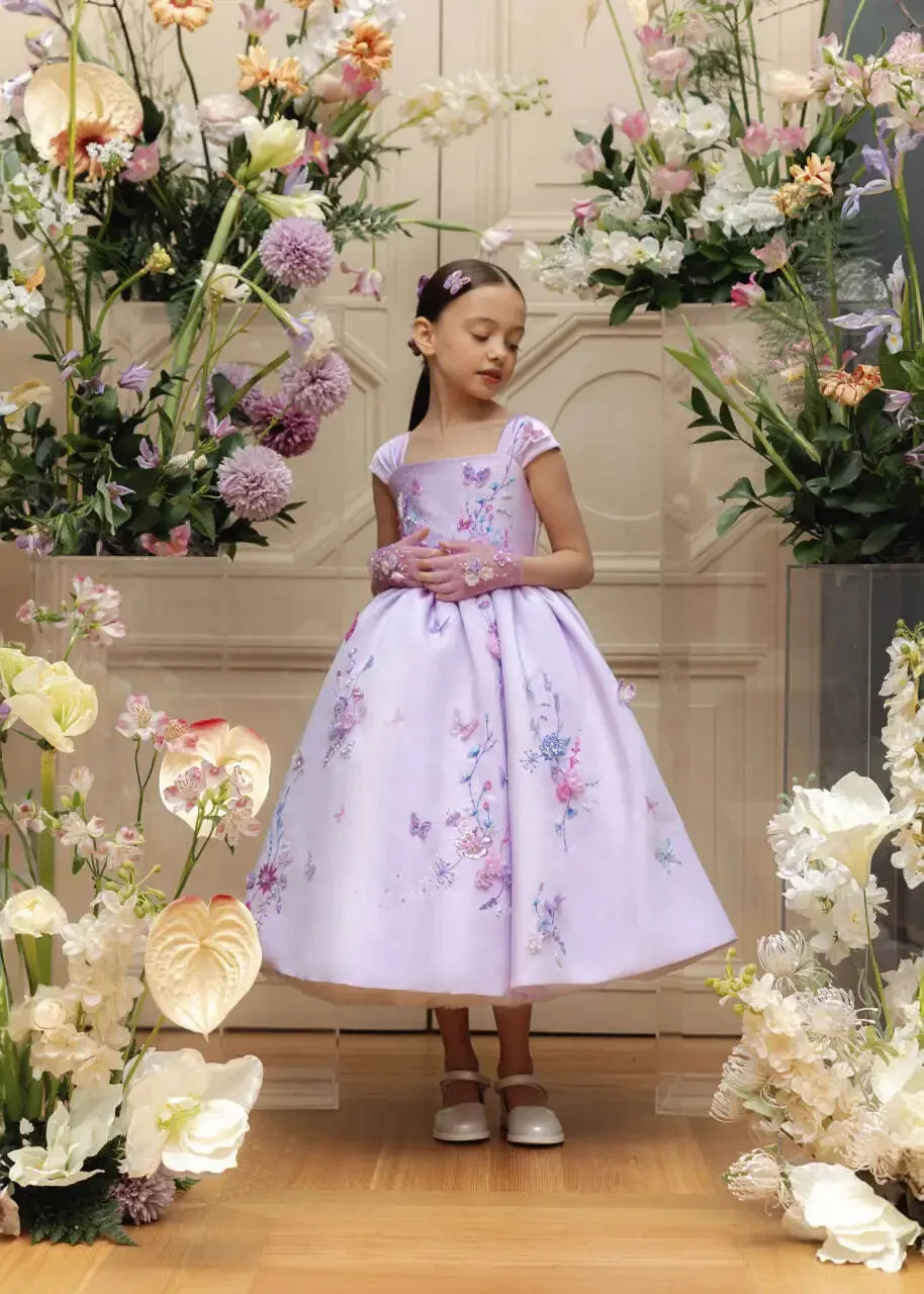 فستان أنيق لفتاة الزهور لحفلات الزفاف مزين بياقة مربعة مطرز بالخرز وحفلات أعياد الميلاد الأولى حسب الطلب