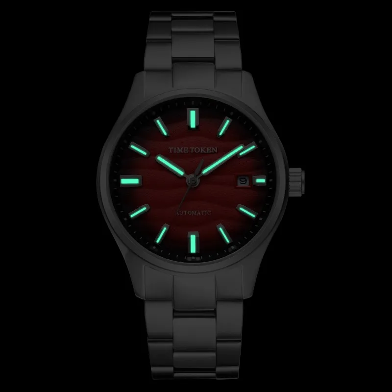 TIME TOKEN Jam Tangan Pria Baja Tahan Karat Bertekstur Gurun 40Mm Jam Tangan Pergerakan Dial Pasir 3D Tahan Air 50M