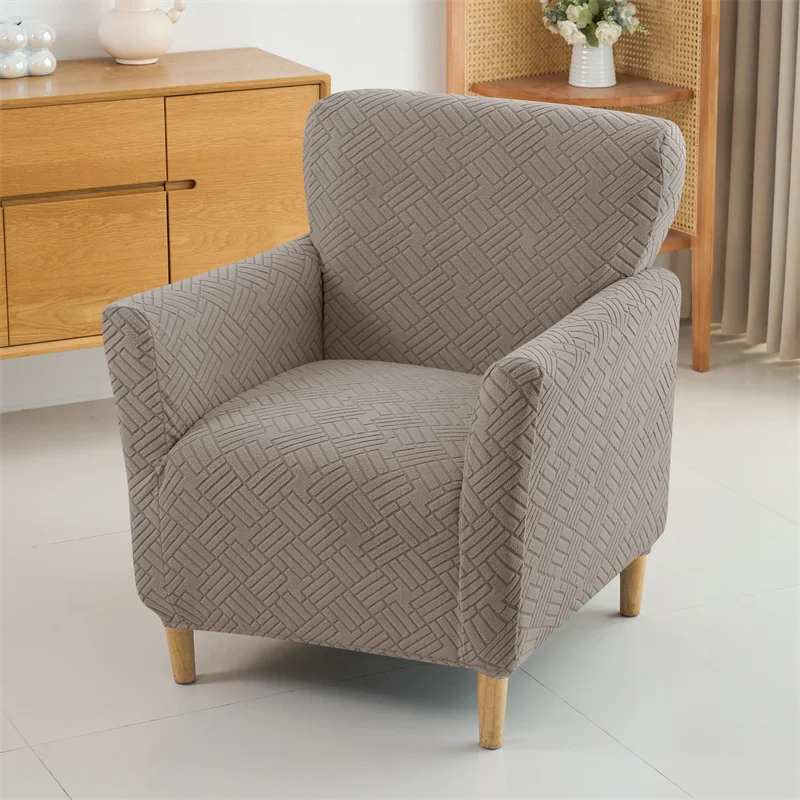 1PC Elastic Tub Sofa Cover Jacquard Single Club Chair Covers Solid Color Sofa Armchair Slipcover for Bar Counter Living Room view 5