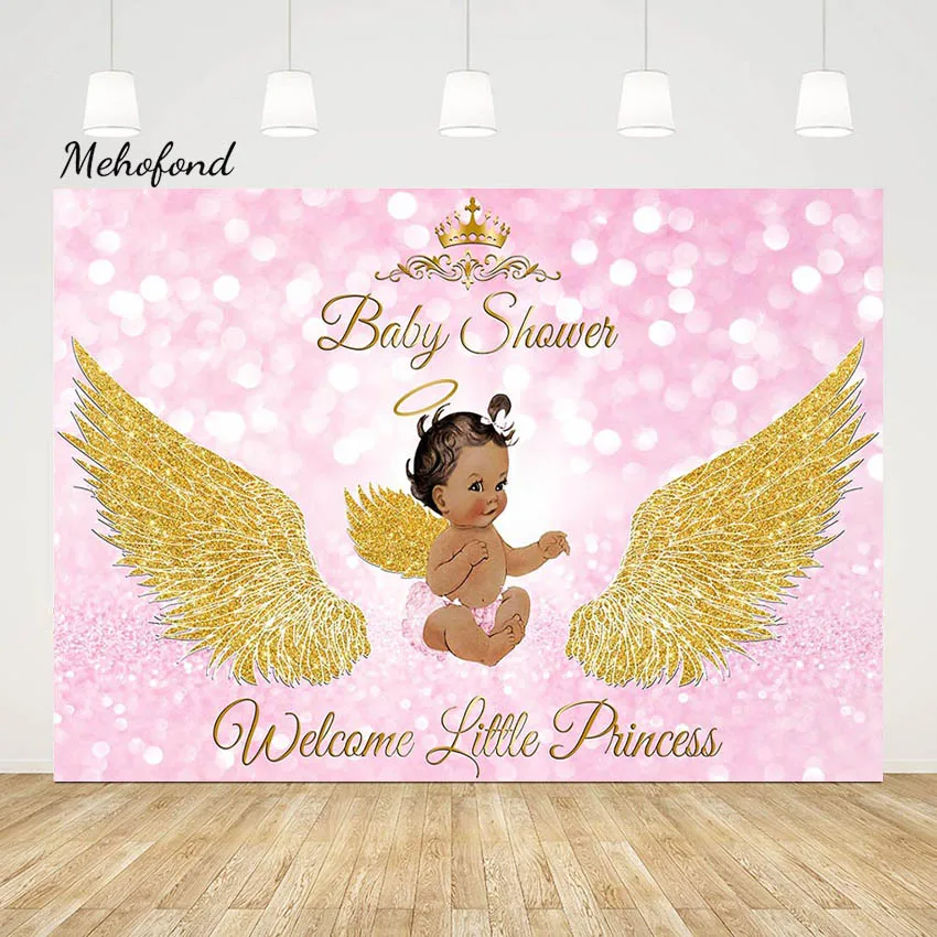 Mehofond Photography Backdrop Welcome Little Princess Bithday Party Sparkle Shiny Gold Wings Background Baby Shower Photo Studio