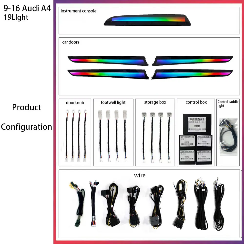09-16 أودي A4 الظل الديناميكي الضوء المحيط 19 في 1 ضوء السيارة الداخلي المحيط