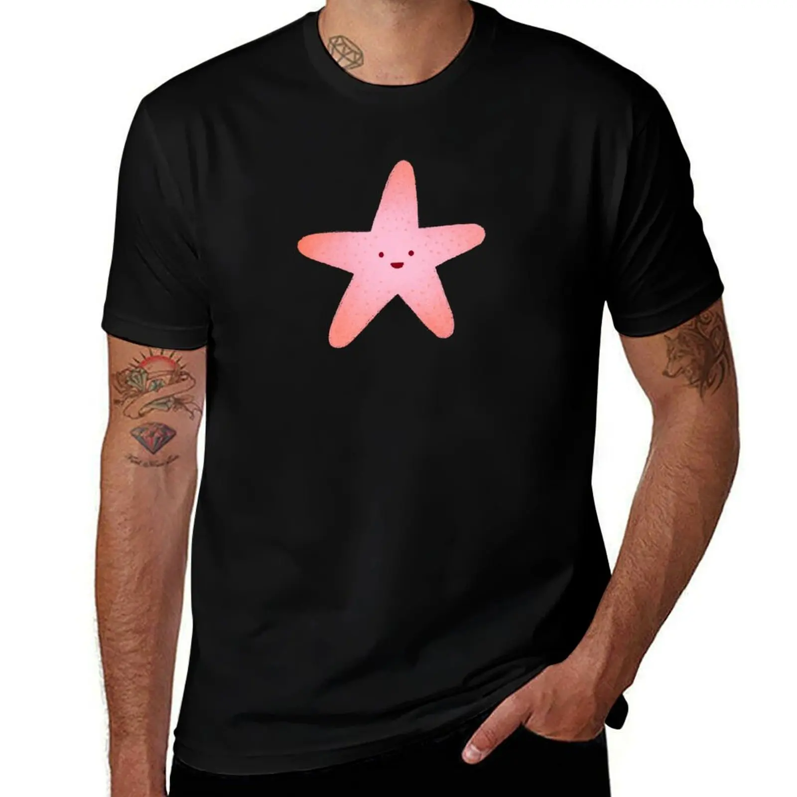 

man cotton Pink t T-Shirt shirts shirt t 100% cotton Starfish shirts Happy man Little cotton t