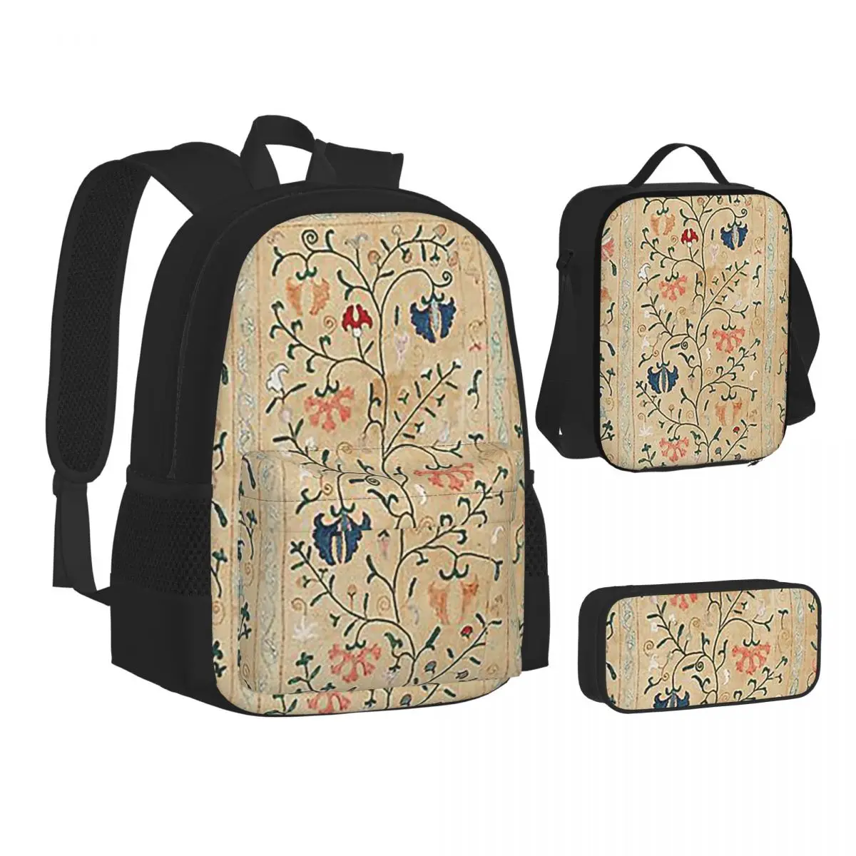 Mochilas de Bordado Suzani do Uzbequistão para Estudantes, Mochilas Escolares, Mochilas Infantis, Bolsa para Almoço, Estojo para Canetas, Conjunto de Três Peças