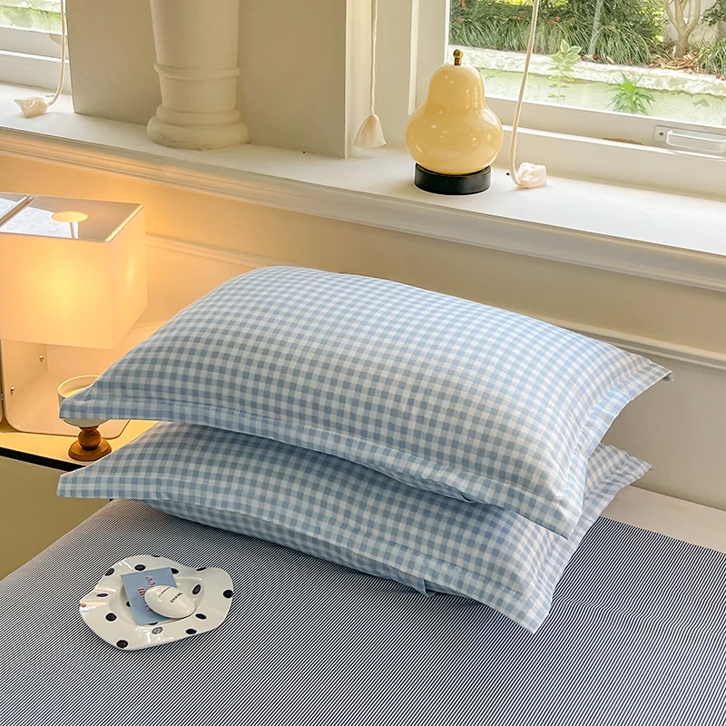 2pcs/Set Pillowcases Super Soft Washable Summer Fall Simple Sleep Pillowcase Pink Blue Coffee Grid Student Dormitory Pillowcase