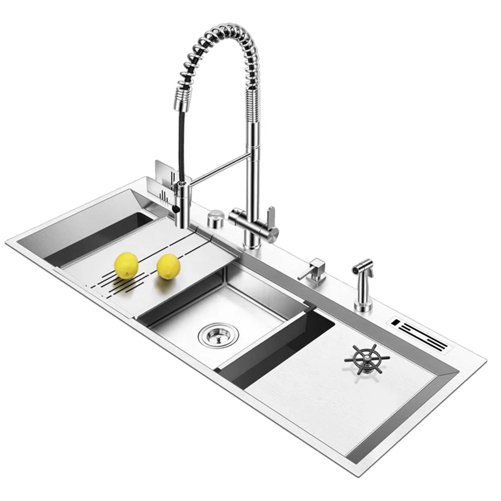 Large size wash basin kitchen sink three bowls under sink 304 stainless steel kitchen sink