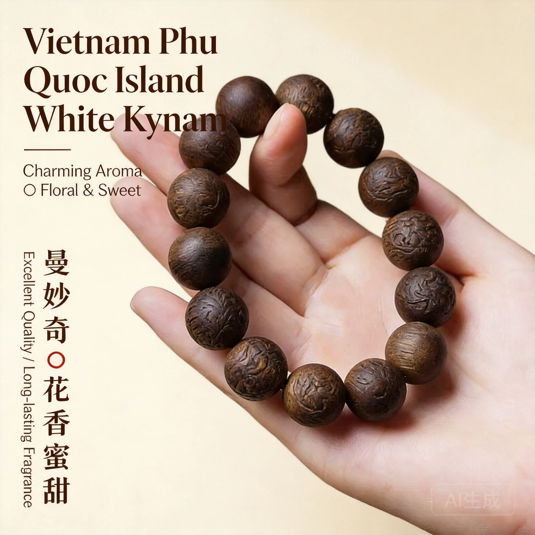 Traditional Chinese Style Vietnam Phu Quoc Island White Qinan Agarwood Beaded Bracelet Lucky Blessing Fortune Attracting Good