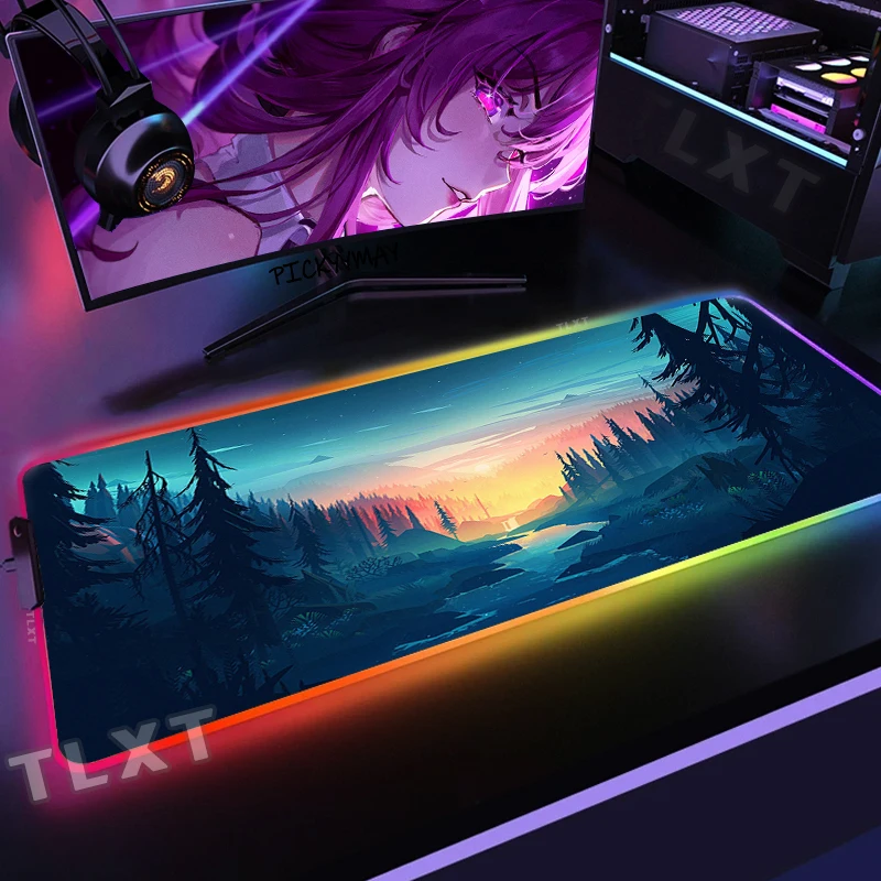 Grote Rgb Muismat Diep Bos Firewatch Gaming Muismat Led Grote Muismatten Gamer Muismatten Pc Bureau Pads Rgb Toetsenbord Mat