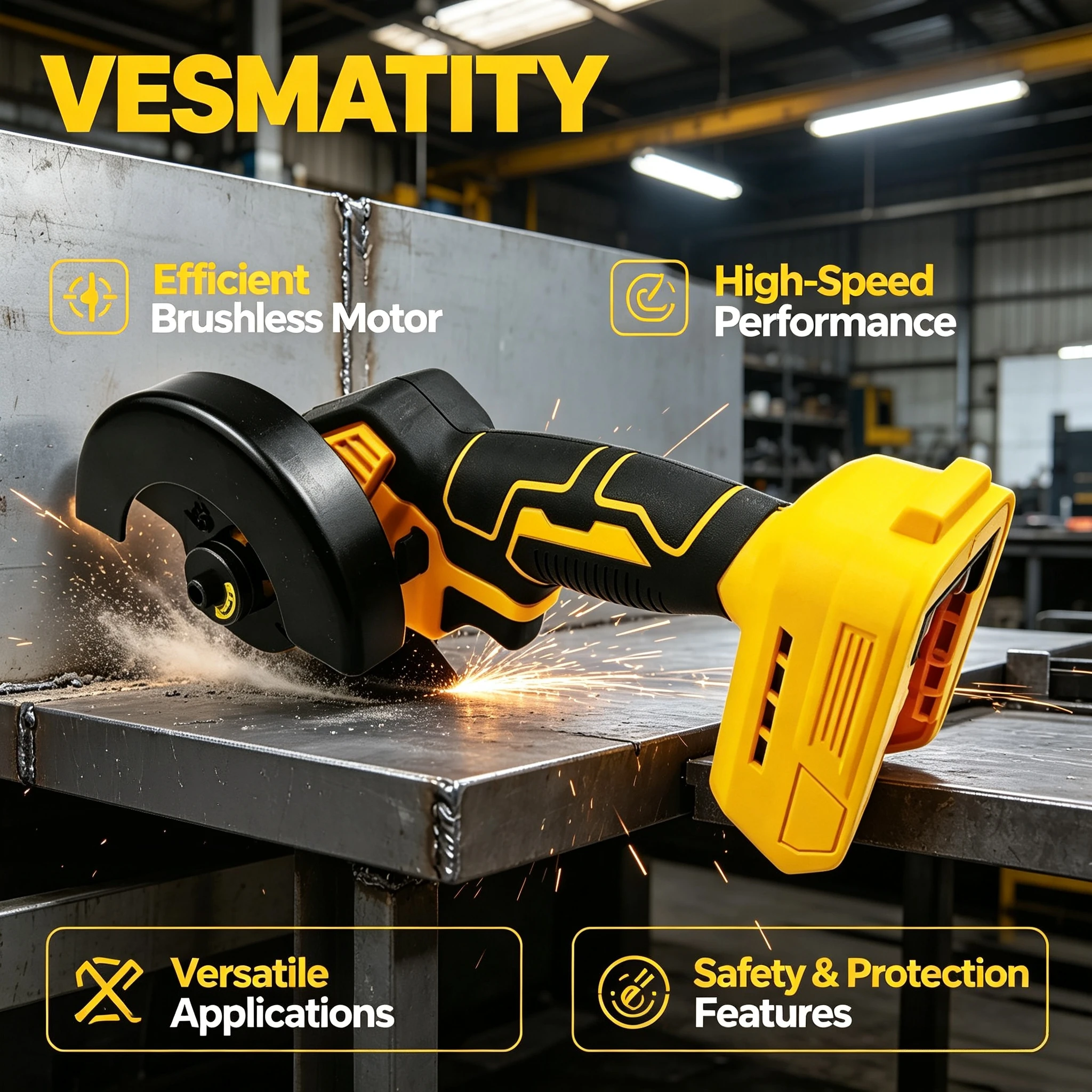 Cordless Cutting Saw Vesmatity 4 Inch Angle Grinder Turbo Elite for 18V 20V Battery Storage Max Pro Plus System Use