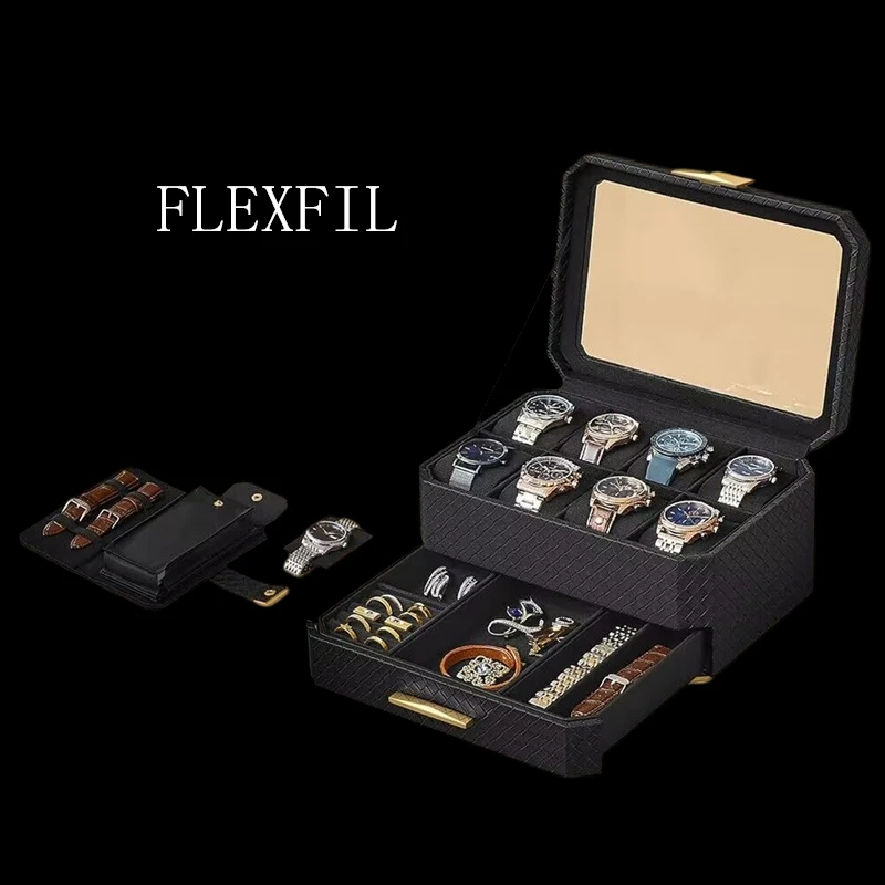 FLEXFIL Leather jewelry storage box Vintage for men High quality Original Organize watch cufflink Accessories wallet gift box