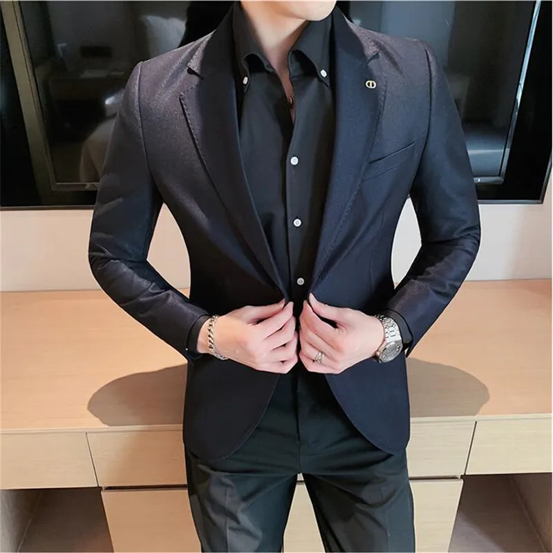 British Style Business Casual Suit Jacket Men 2022 Fashion High Sense Bright Face Slim Fit Blazers Wedding Party Dress Blazer