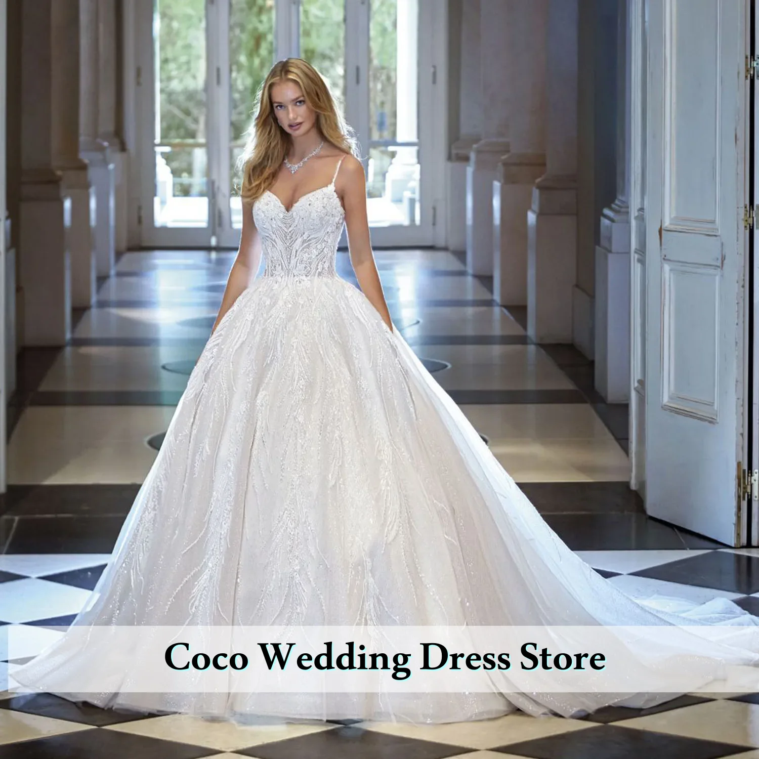 تخصيص فاخر الترتر الديكور فستان الزفاف الحبيب الأميرة السباغيتي الأشرطة فستان زفاف فستان العروس Vestido De Novia