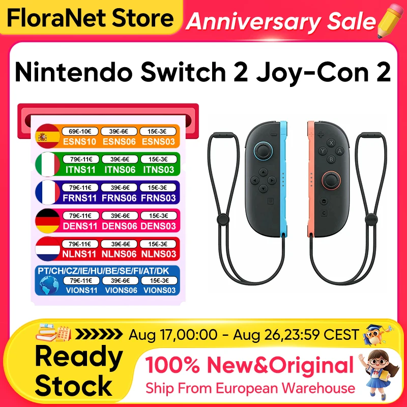 Nintendo Switch 2 Joy-Con 2 Paare - Hellblau/Hellrot Kompatibel mit NS2 Hall-Effekt-Joystick Magnetische Verbindung Maus-Modus