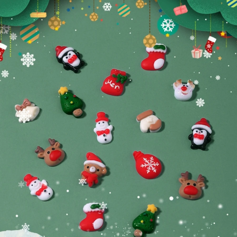 11 stücke 3d Silikon Weihnachten Nail Art Charms gemischte Weihnachts harz Charms machen Lieferungen Cartoon Handschuhe Schneemann Nagel Zugang