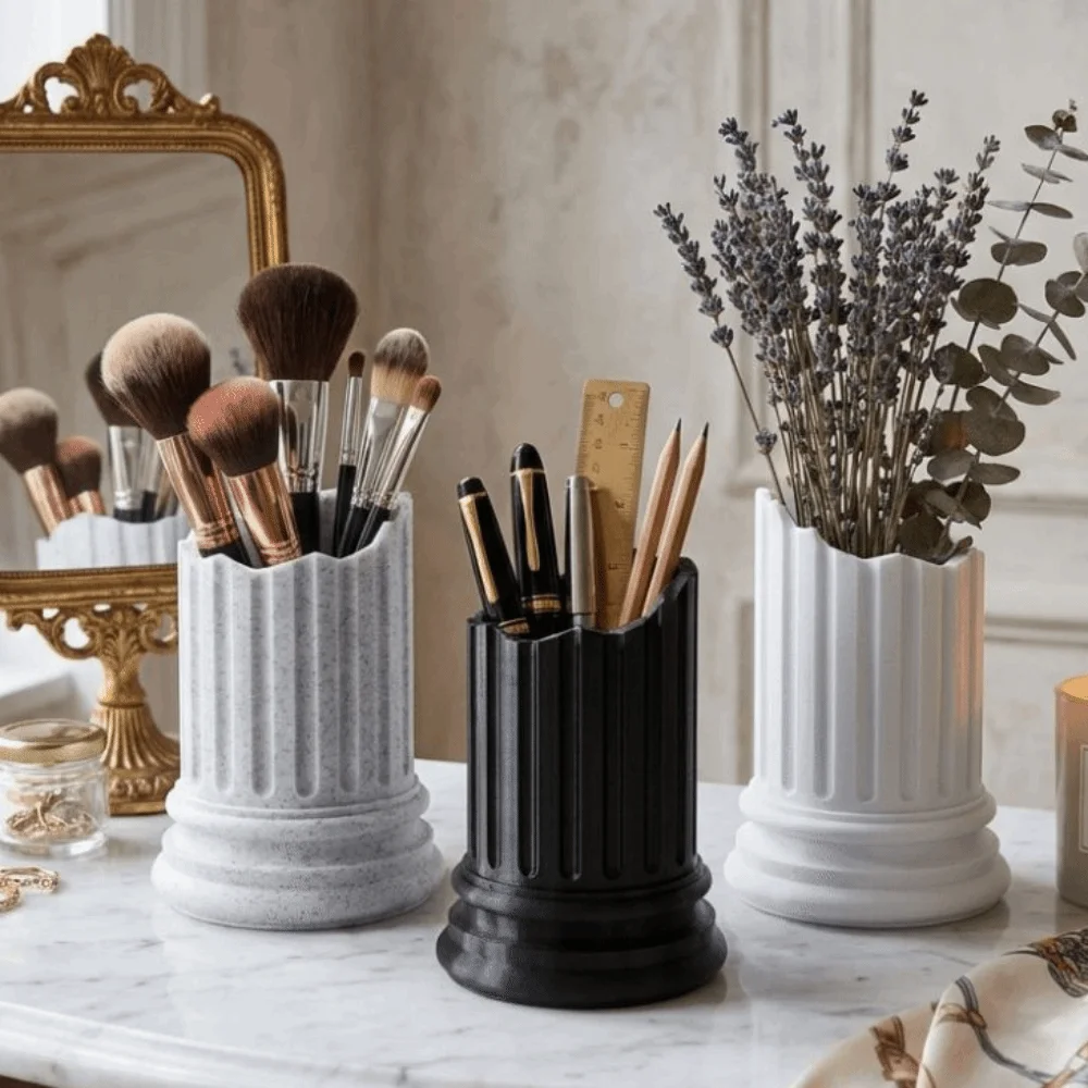 Ancient Greek Style Roman Pillar Pen Holder Stone Pillar Storage Box Makeup Brush Storage Roman Column Irregular Pen Container