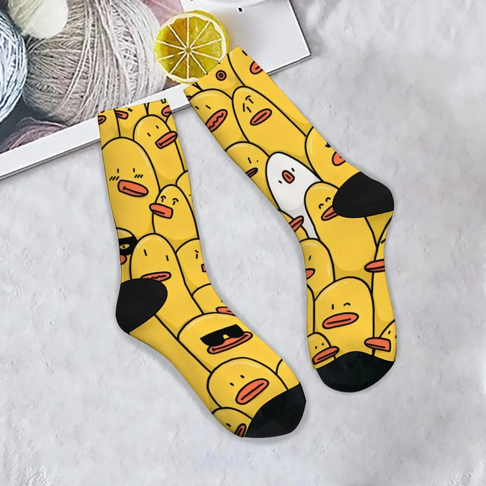 Calcetines divertidos con estampado de pato de dibujos animados para hombre, cómodos, transpirables, antideslizantes, novedad, calcetines retro Harajuku, regalo de fiesta y vacaciones