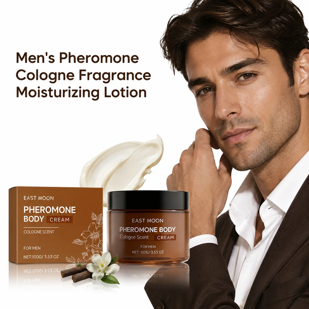 Mens Perfumed Body Cream with Sandalwood Aloe Vera Glycerin Hydrating Lightweight Moisturizer for Face Hands and Body