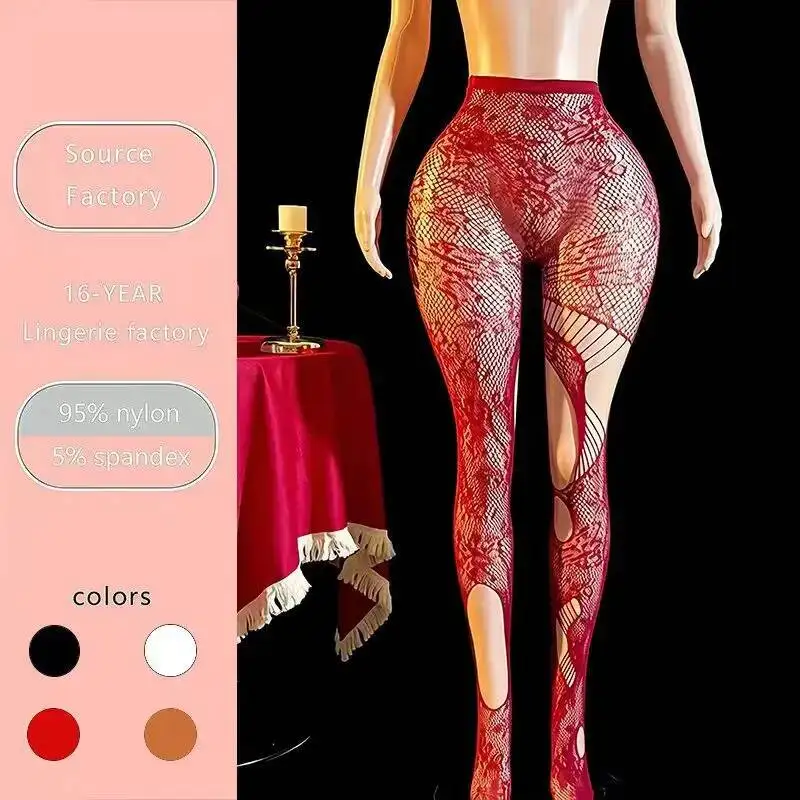 Solid Color Fishnet Stockings With Rose Embroidery Hollow Design Irregular Women's Fishnet Stockings Charming Pure Desire GGBE