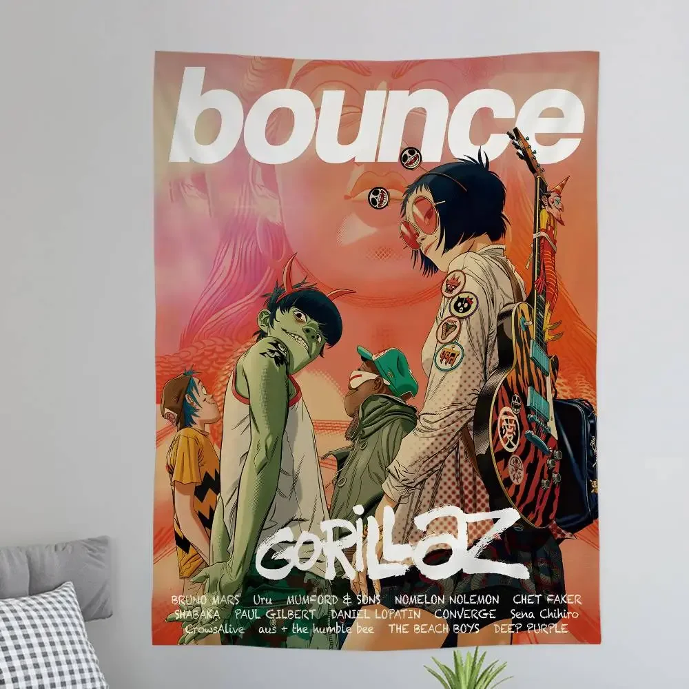 Virtual Rock Band Gorillaz Music Colorful Tapestry Wall Hanging Cheap Hippie Wall Hanging Bohemian Wall Tapestries
