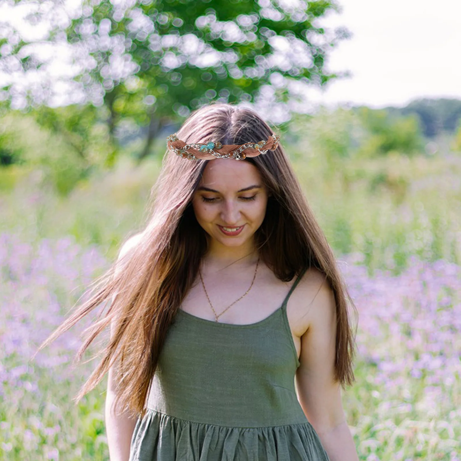 

Boho Style Stone Waist Belt Lace Beaded Vintage Mesh Braided Headband Women Casual Dresses Holiday Look Belt Women