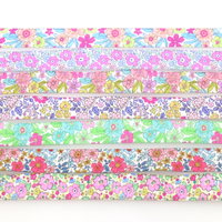 DHK 5/8'' 5yards Flowers Printed Fold Elastic FOE Stretch Ribbon Hairbow Headwear Accessories Craft DIY Sewing E2058