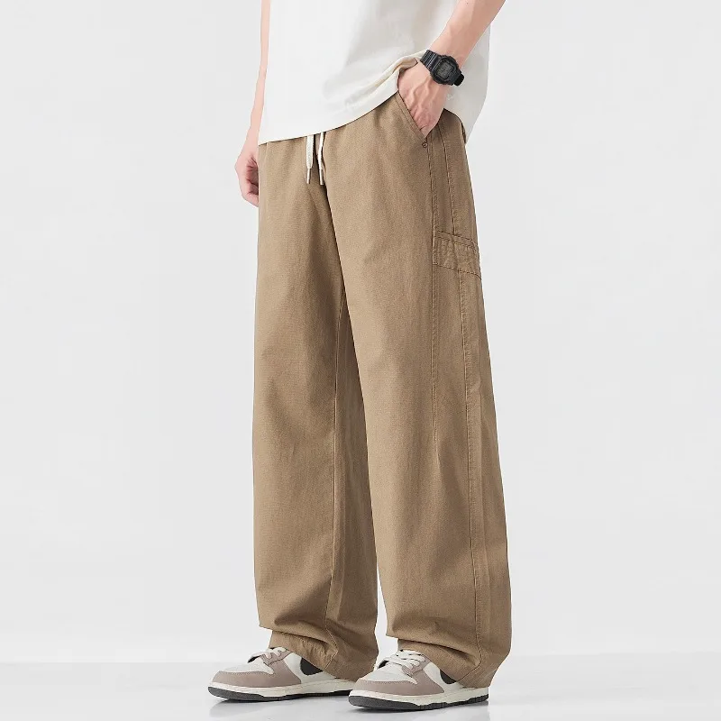 

2026 Spring Summer New 100% Cotton Casual Cargo Pants for Men Clothing Comfort Drawstring Big Pocket Male Trousers