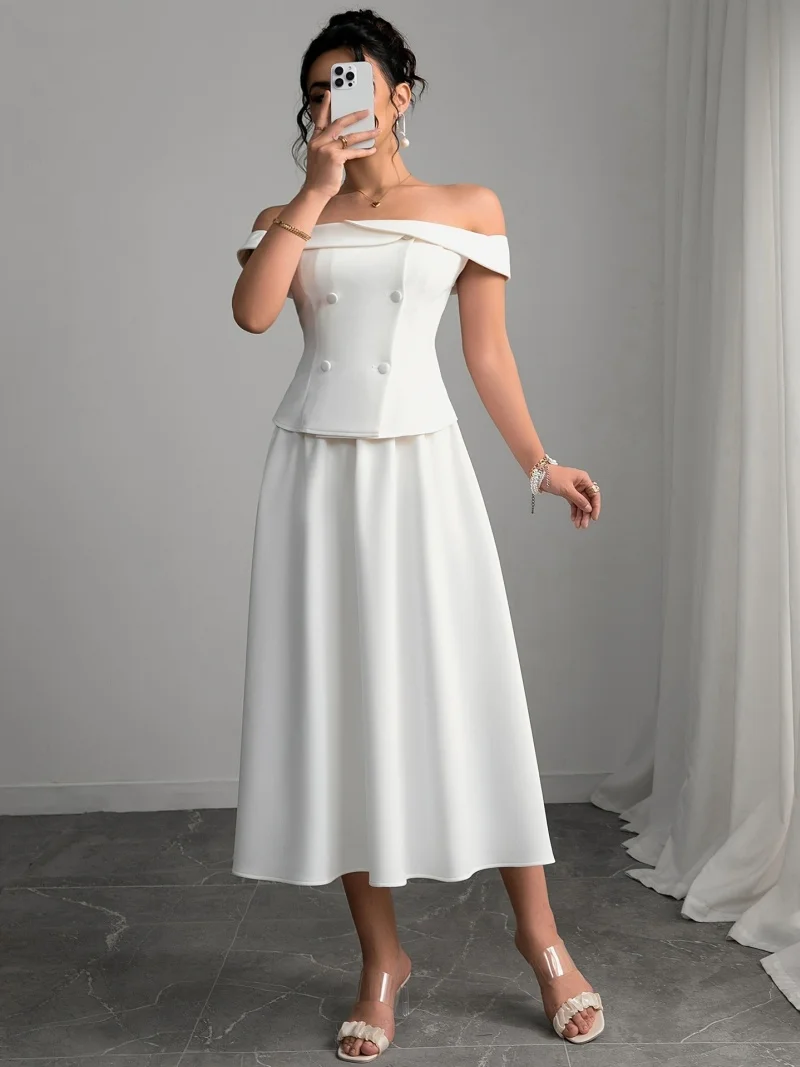 Mode Off Schulter 2-teiliges Set Frauen Outfit Sommer Kleidung Frauen Slash Neck Weste Top Rock Sets Elegante Zwei Stücke Kleid Sets