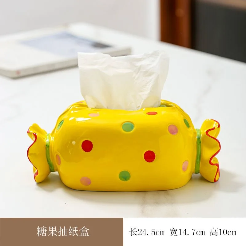 INS Style Creative Tissue Box Household Bedroom Living Room End Table Cute Candy Paper Extraction Box Ceramic Crafts Ornaments