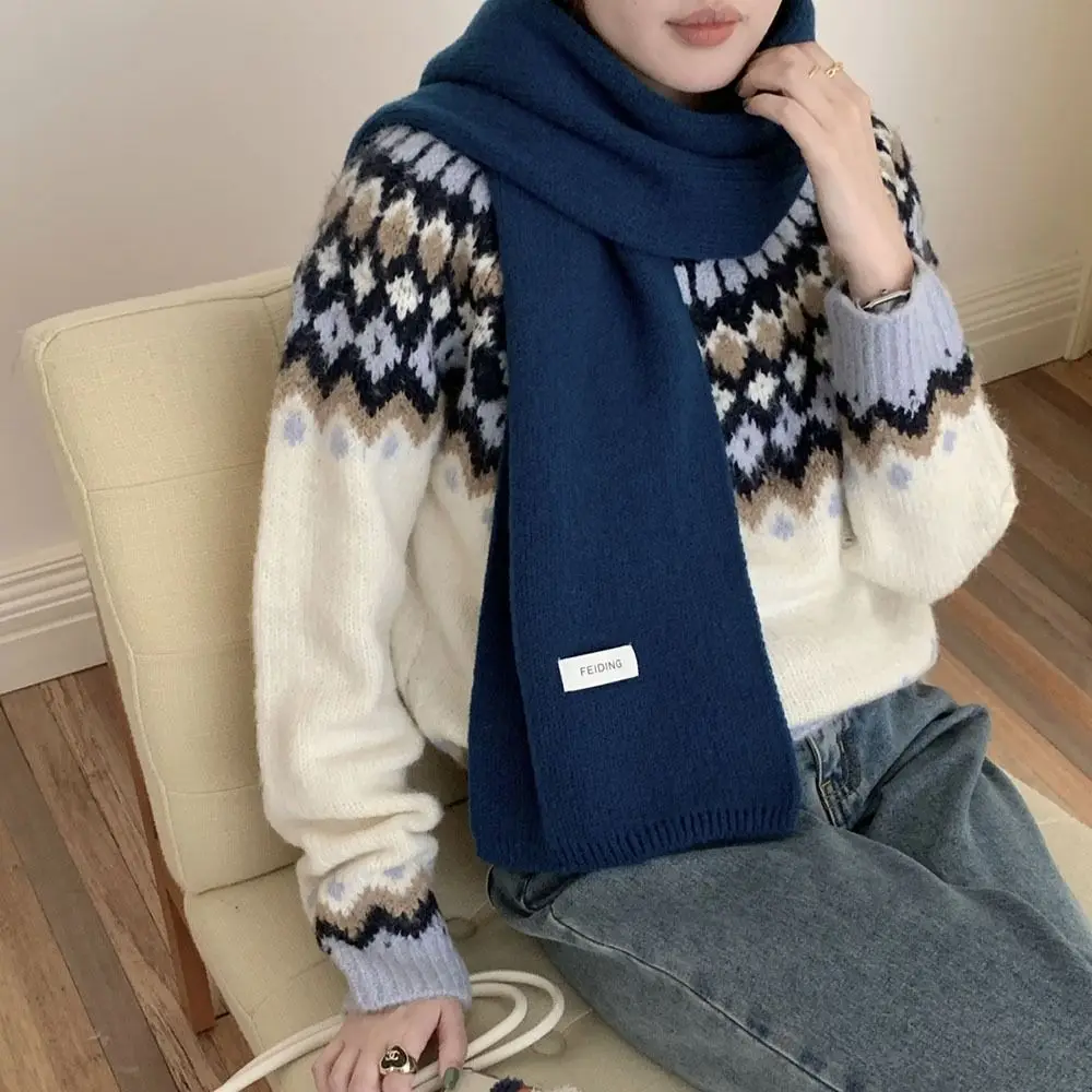 Classic Chic Women Scarf Winter Solid Soft Thermal Versatile Korean Couple Muffler Simple Student Knitted Warm Female Shawl Men