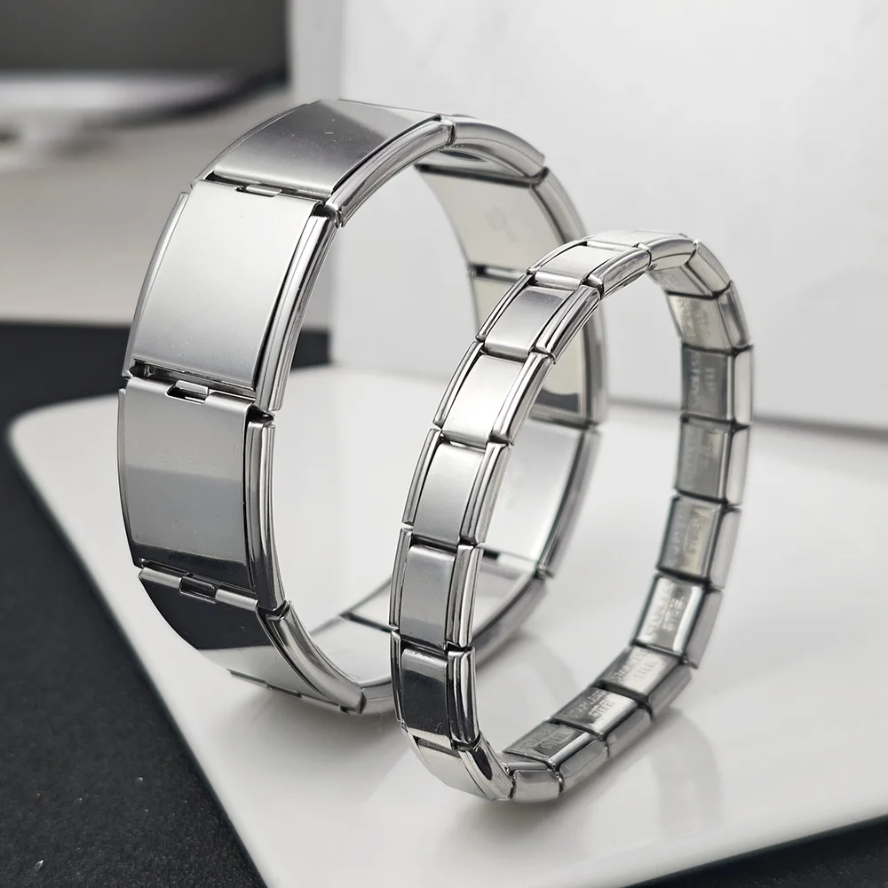 Fit 20mm/9mm Italienische Charm Armband Homme Edelstahl Elastische Link Kette Paar Armband Silber Farbe Mode schmuck – Detail 4