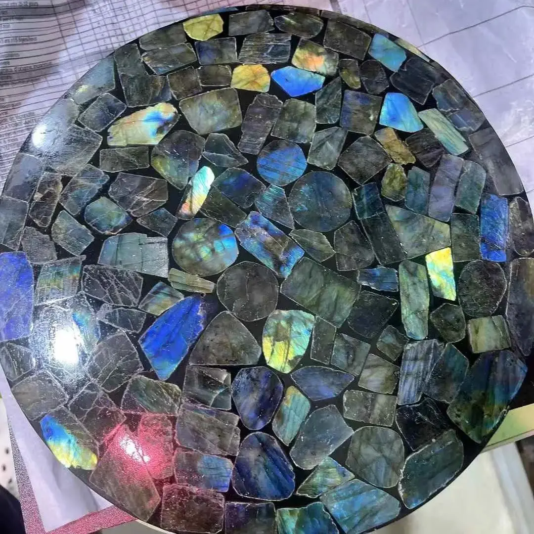 18-25cm Natural Blue Flash Labradorite Crystal Stone Coaster Product Slab Healing Crystal Mineral Specimens Furnishing Plate
