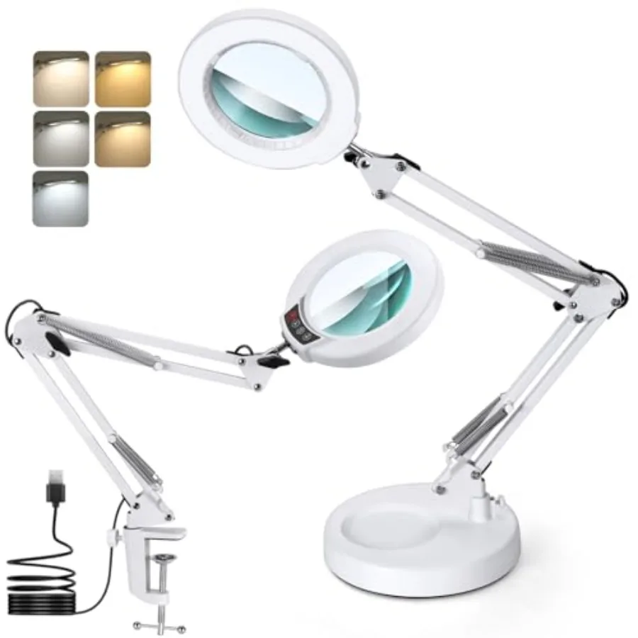 

Magnifying Glass with Light and Stand, Real Glass Lens Desk Lamp, Lighted Magnifier with Light Stepless Dimming Hands Free for