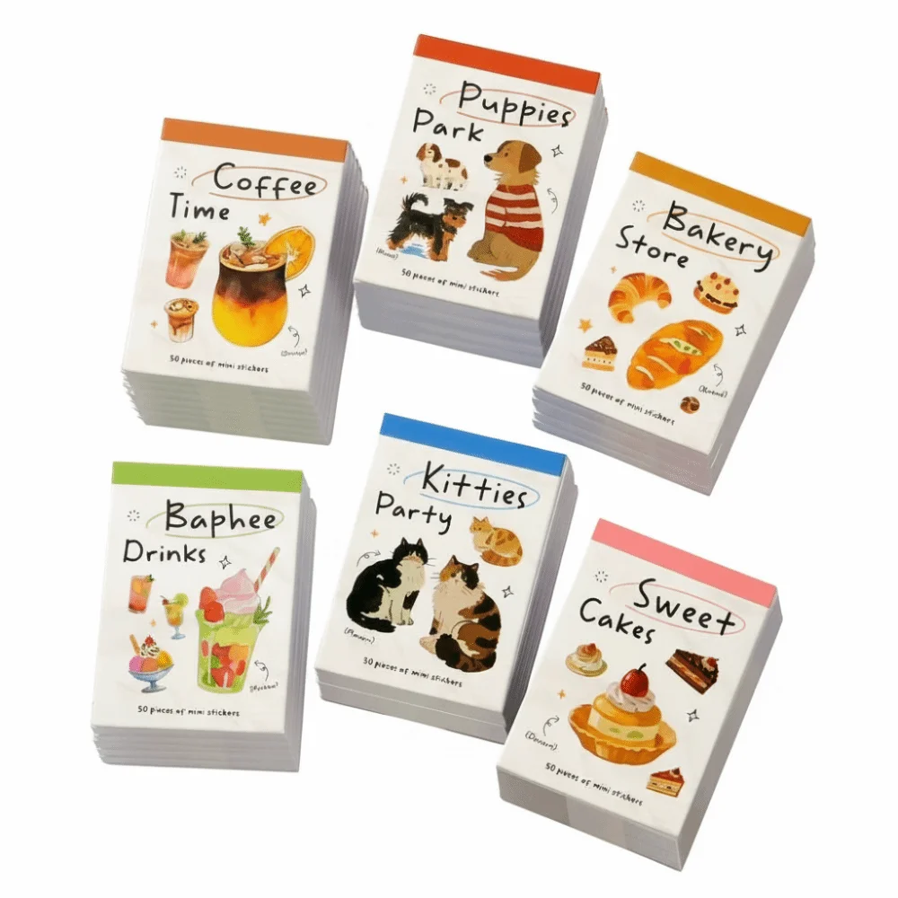 50Pcs Self Adhesive Mini Art Stickers Cute Style Cartoon Pattern Decorative Stickers Scrapbook Decorating Scrapbook Stickers