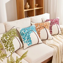 Butterfly Tree Style Decorative Embroidered Cushion Cover, Soft Pillowcase for Office Sofa, Home Decoration
