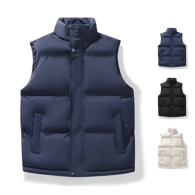 2026 Hot Sale Men Solid Color Vest Jacket Male Winter Warm Zipper Sleeveless Jackets Thickened Windproof Causal Cotton Gilet