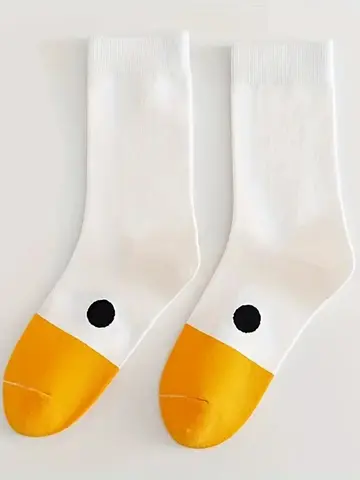 1/6 Pairs Cartoon Women Socks Fashionable And Versatile Cute Design Funny Goose Breathable Soft Comfortable Women Casual Socks﻿