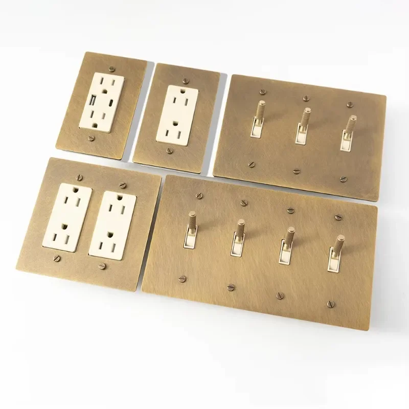 Vintage Ivory American Standard Antique Brass Panel Knurled Toggle Switch 110V Dimmable Light Emitting Diode Dimmers 15A