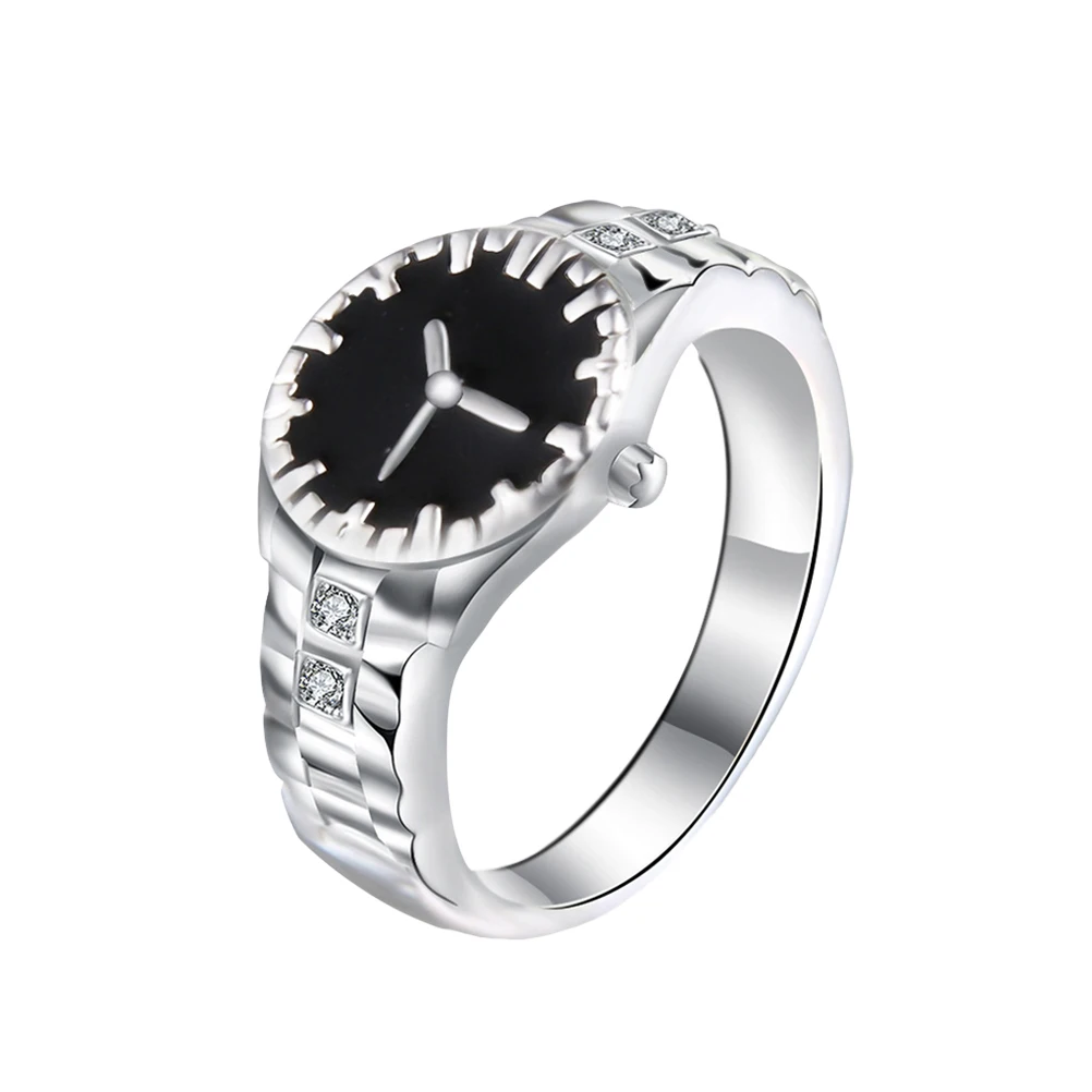 

Couple's Watch Shape Stylish Creative Personality Finger for Party Birthday Wedding Promise Jewelry Decor Gift Size 9 (Silver)